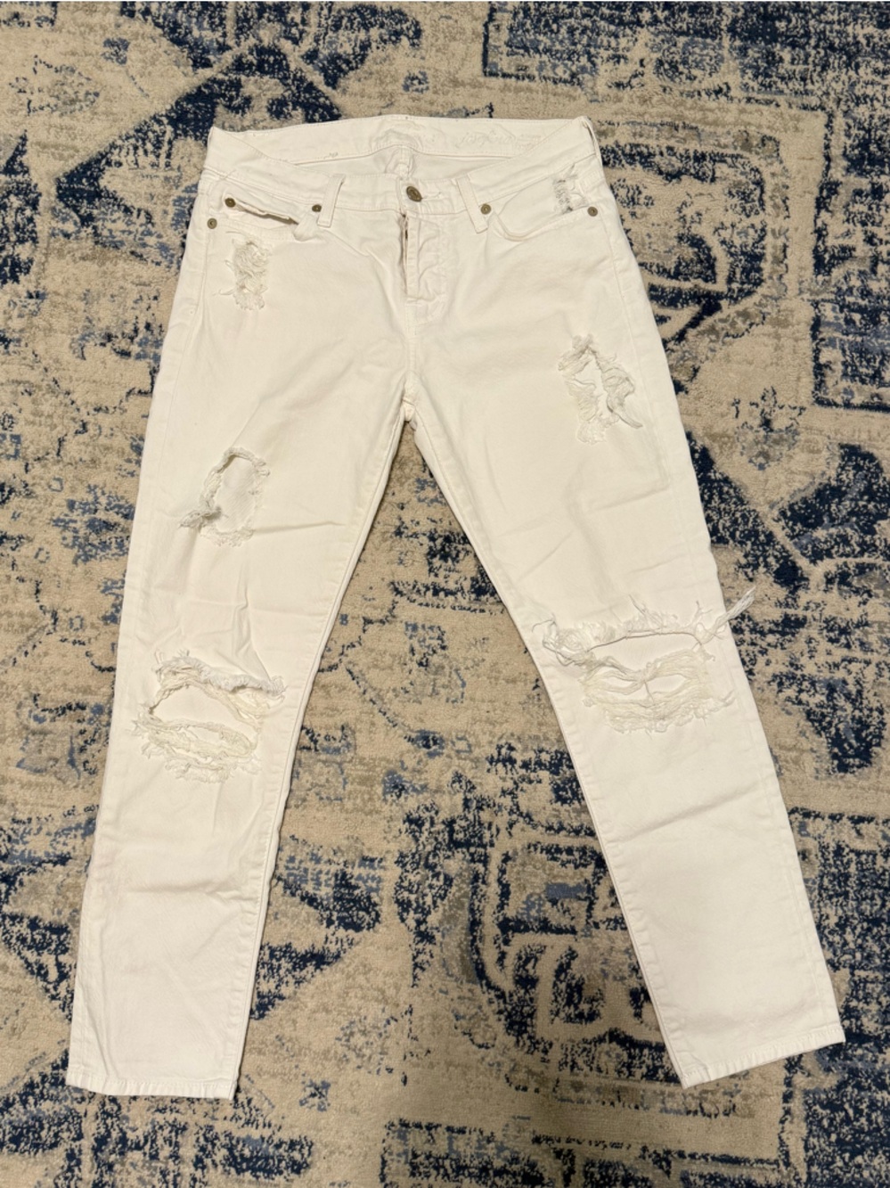 7 For All Mankind White Distressed Boyfriend Jeans